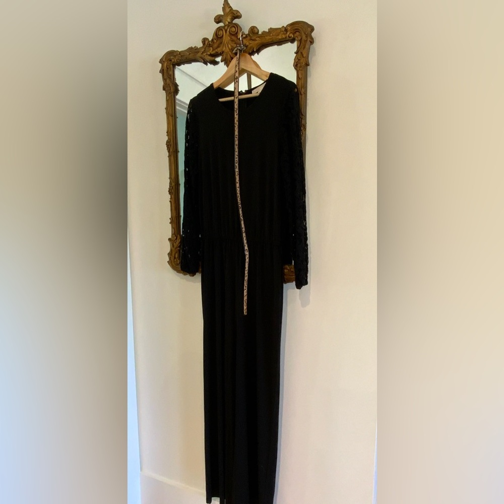 Michael Kors Black Jumpsuit Sash Belt Includes Leather Animal Print Belt